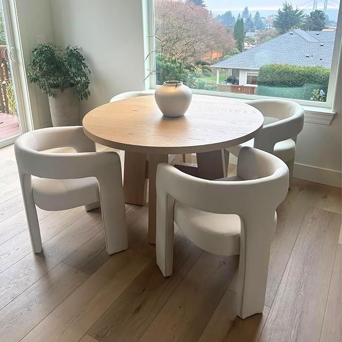 Modern Dining Chair Set of 4, Linen Upholstered Barrel Kitchen Chair, Round Dining Chairs with Wo... | Amazon (US)