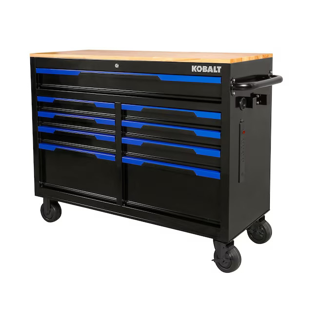 Kobalt 46.1-in L x 37.2-in H 9 -Drawers Rolling Black Wood Work Bench | Lowe's