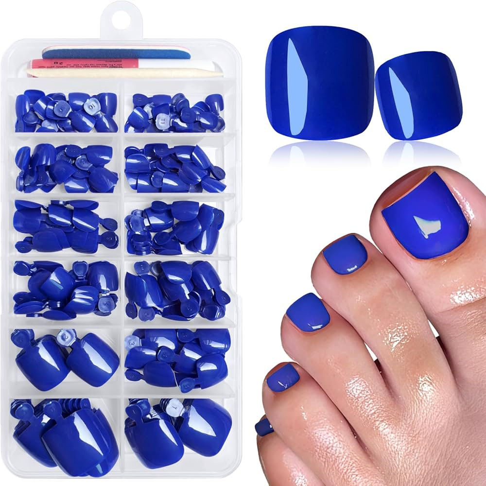 LuckForever 168pc Press on Toenails Women Fake Toe Nails with Adhesive Tabs, Blue Fake Toenails P... | Amazon (US)