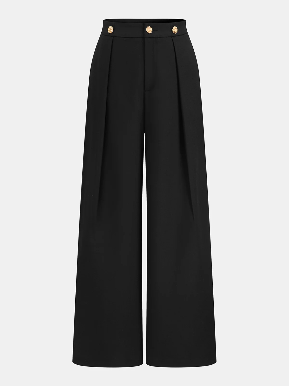 Metal Detail Pleated Wide-Leg Pants | Commense