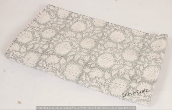 Vintage Indian Kantha Quilt/ Handmade Gray Hand Block Print | Etsy | Etsy (US)