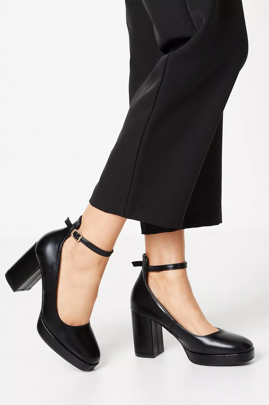 Vanessa Platform Ankle Strap High Block Heel Court Shoes | Oasis UK & IE