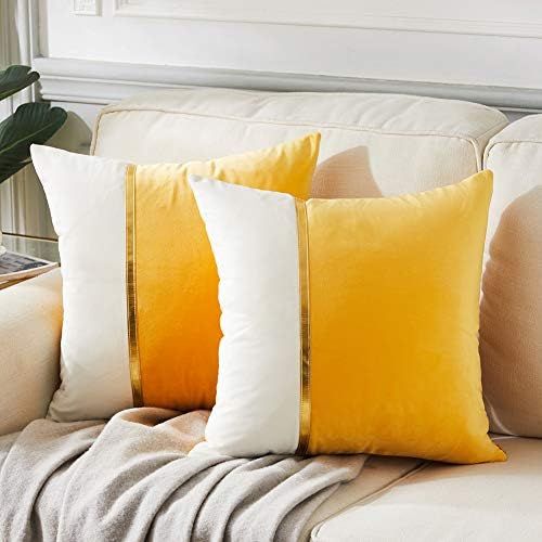 Fancy Homi 2 Packs Decorative Throw Pillow Covers 20x20 Inch for Living Room Couch Bed, Yellow an... | Amazon (US)