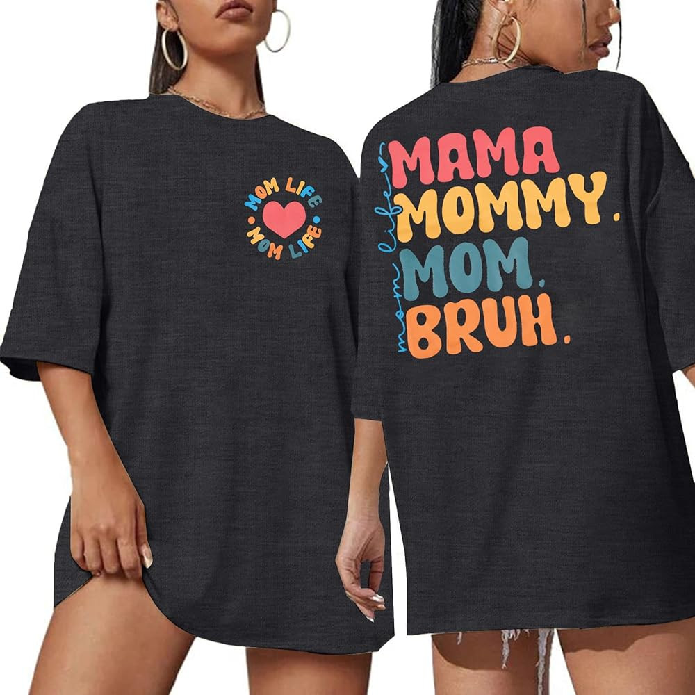 Mama Oversized Tshirt Woman Mama Mommy Mom Bruh Shirts Mom Life Shirt Mom Graphic Tee Casual Shor... | Amazon (US)