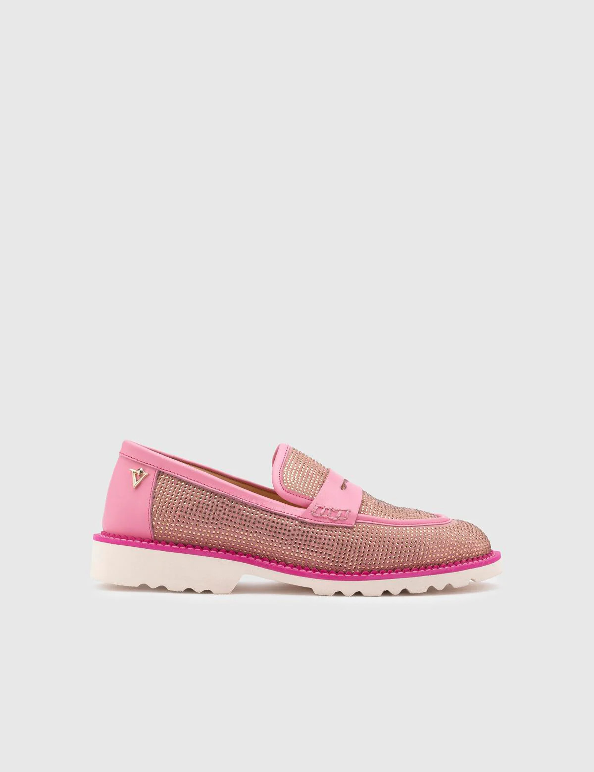 Ekala Pink Suede Leather Women's Loafer with Stones | ILVI
