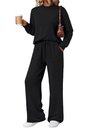 LILLUSORY Womens Lounge Two 2 Piece Sets Early Fall 2025 Fashion Outfits Clothes Clothing Matching Sweatsuit Sweat Suit Trendy Airport Travel Winter Loungewear Pajamas Cruise Old Money Black M | Amazon (US)
