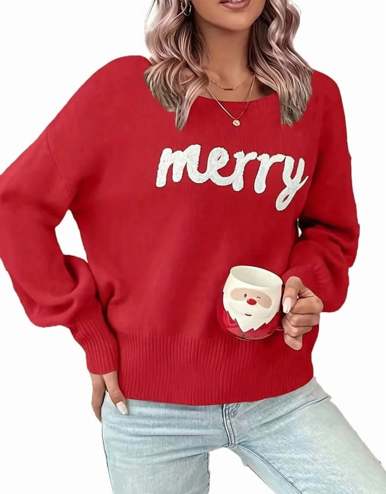 Christmas Sweaters for Women Casual Loose Scoop Neck Pullover Sweater Letter Merry Printed Ugly C... | Walmart (US)