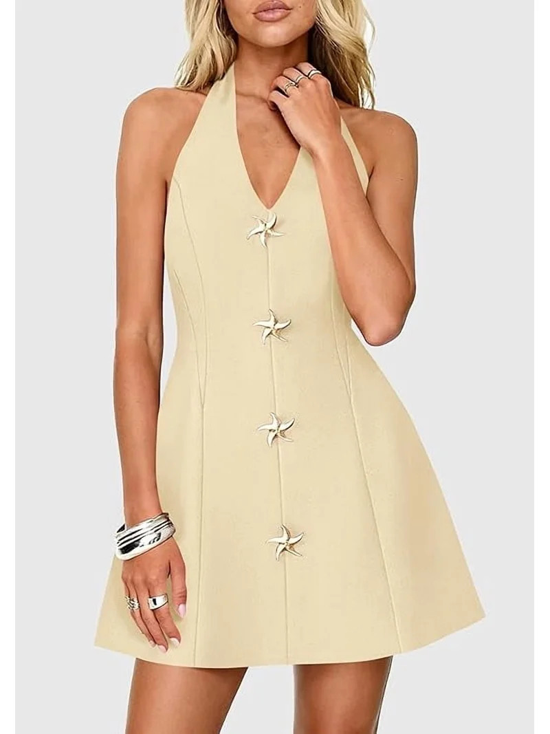 PRETTYGARDEN Cocktail Dresses for Women Short Summer Elegant Halter V Neck Sleeveless A Line Spri... | Walmart (US)