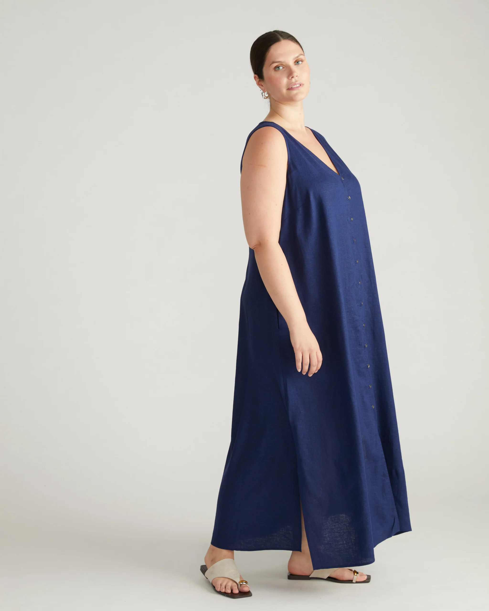 Islet Button-Down Linen Maxi Dress
   Cenote | Universal Standard