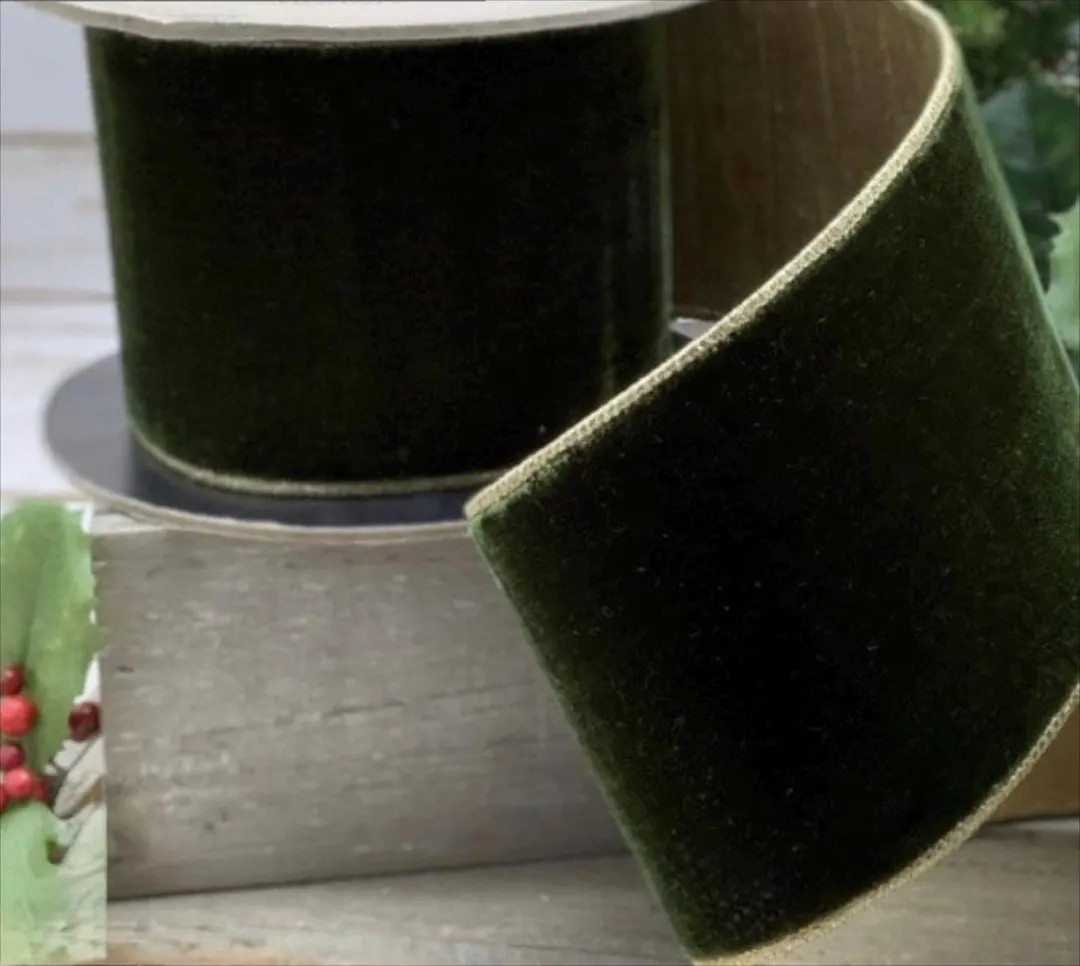 Green Lush Velvet Gold Fused Back D Stevens Wired Ribbon, 4 Inch, 10 Yards - Etsy | Etsy (US)