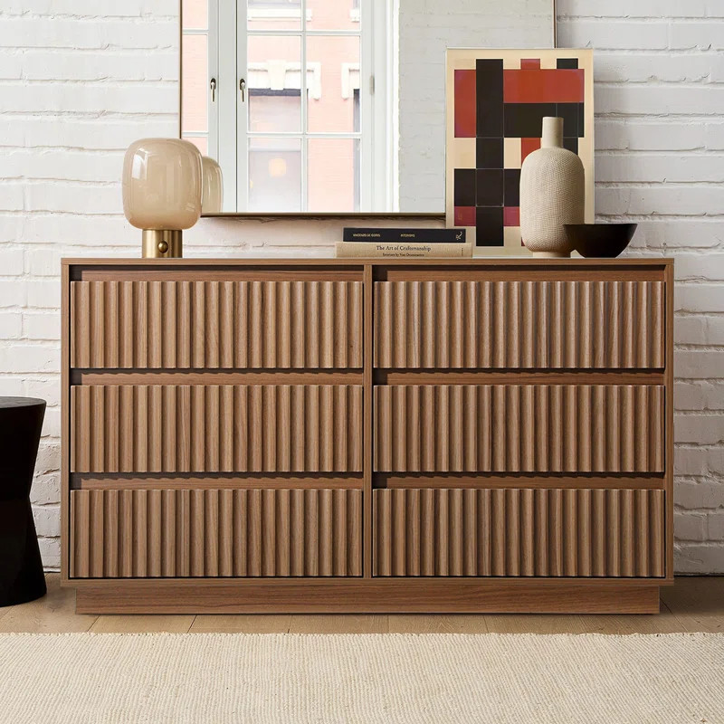 Dejesus 6-Drawer Dresser 45"W Double Dresser With Waveform Fluted Panel | Wayfair North America