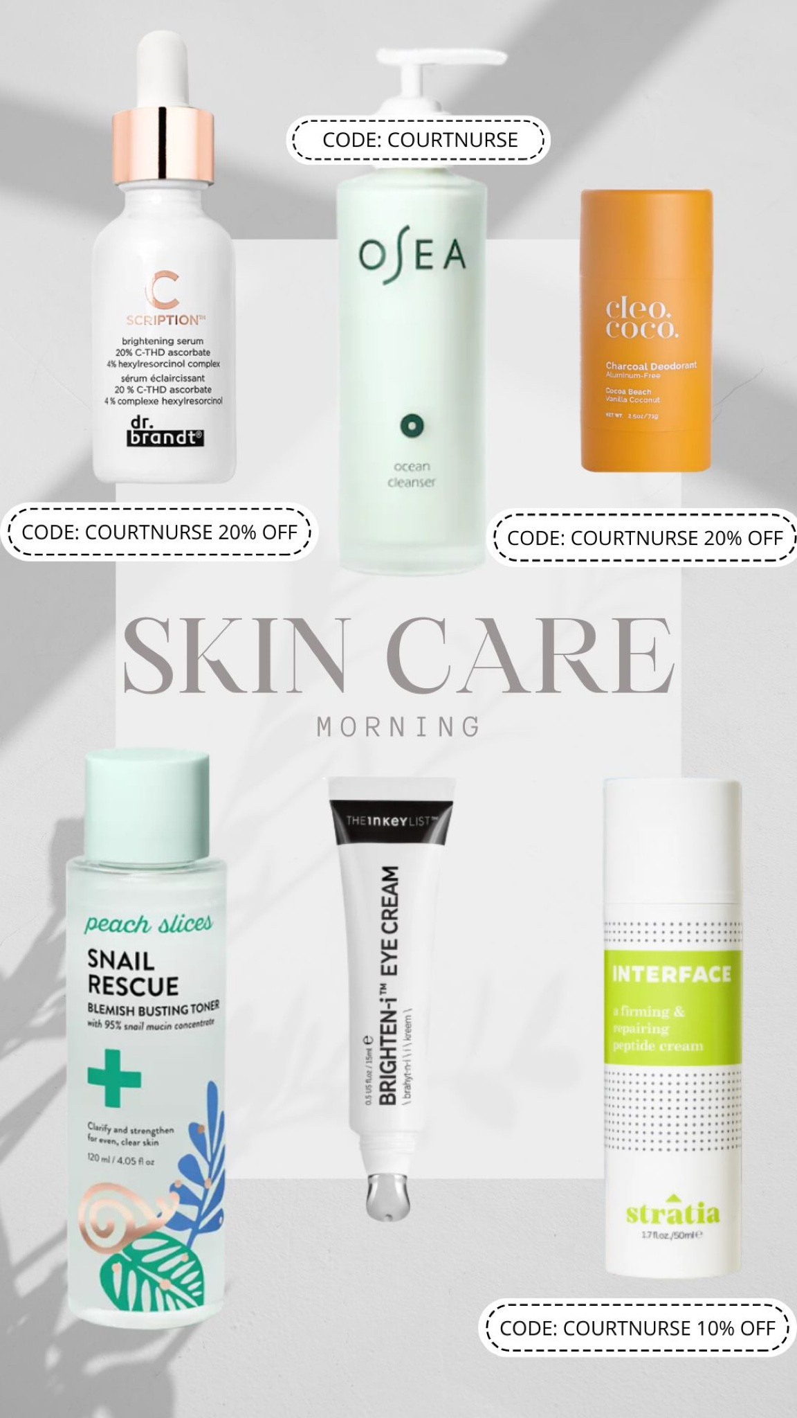 Morning skin care must haves.

Strata:
https://collabs.shop/wx5hmi

Cleo + Coco
https://collabs.shop/w7ufxt