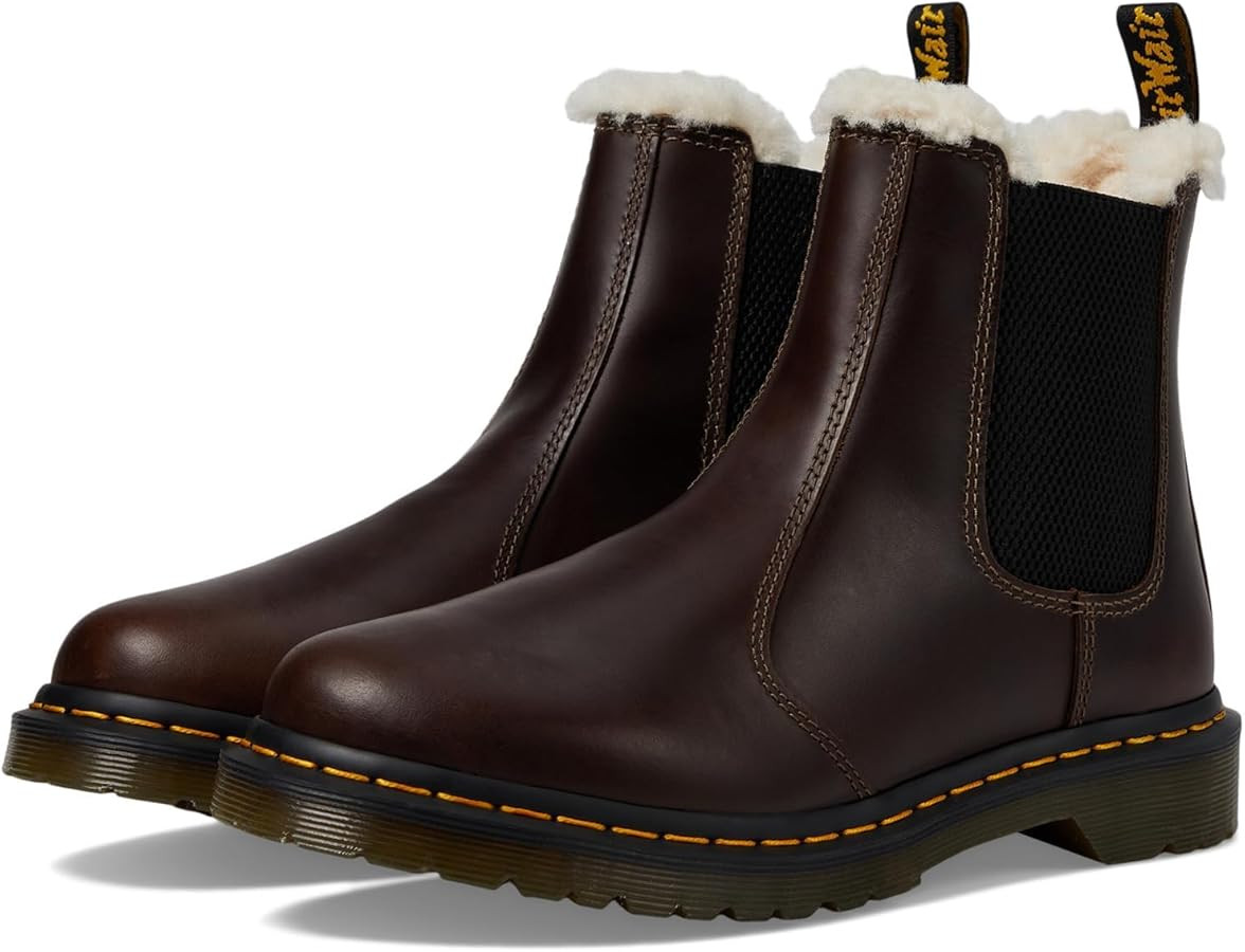 Dr. Martens Womens 2976 Leonore Faux Fur Lined Chelsea Boots Dark Khaki UK 4 (US Women's 6) M | Amazon (US)