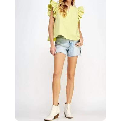 Women's Flutter Ruffle Sleeve Poplin Top - Strut & Bolt M | Target