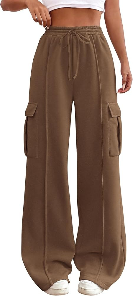 BTFBM Women's Running Sweatpants Fall Baggy Wide Leg Lounge Pants Casual Workout Joggers Pants wi... | Amazon (US)