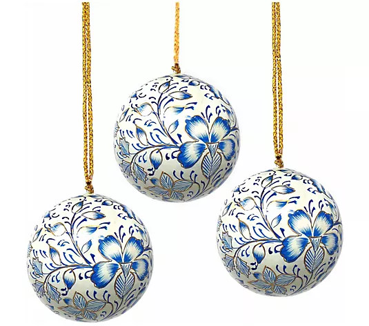 Global Crafts S/3 Hand-painted Christmas Ornaments - QVC.com | QVC