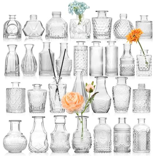 STARSIDE Set of 30 Clear Glass Bud Vase in Bulk,Small Vintage Bud Vase,for Centerpieces,Rustic Wedding Decorations,Home Table Flower Décor | Amazon (US)