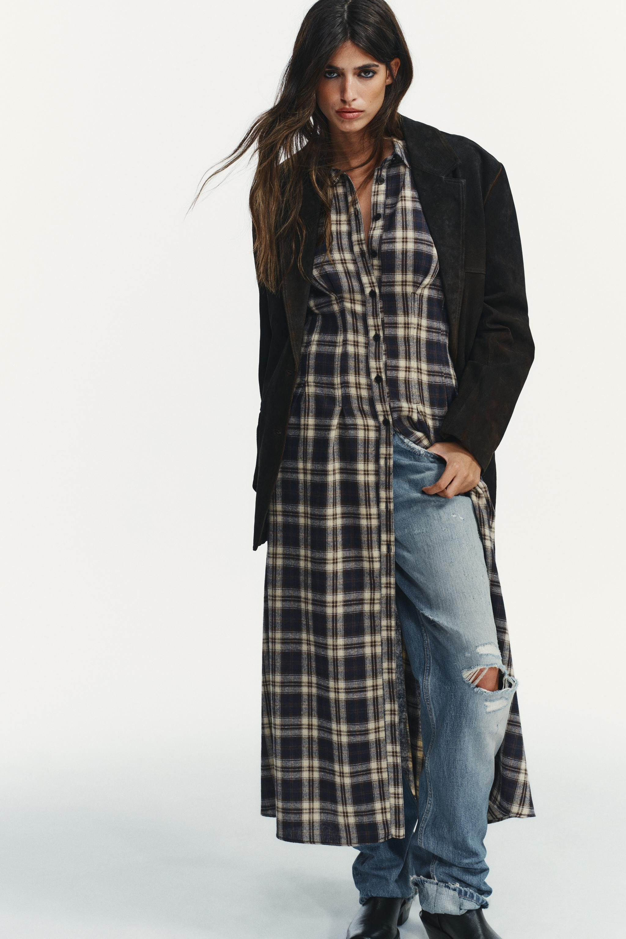 CHECKED PLEATED MIDI DRESS | Zara US