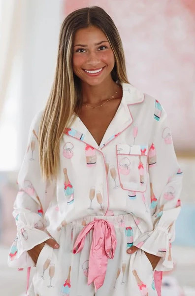 I Do Satin Pajama Top - Ivory and Pink | Hazel and Olive