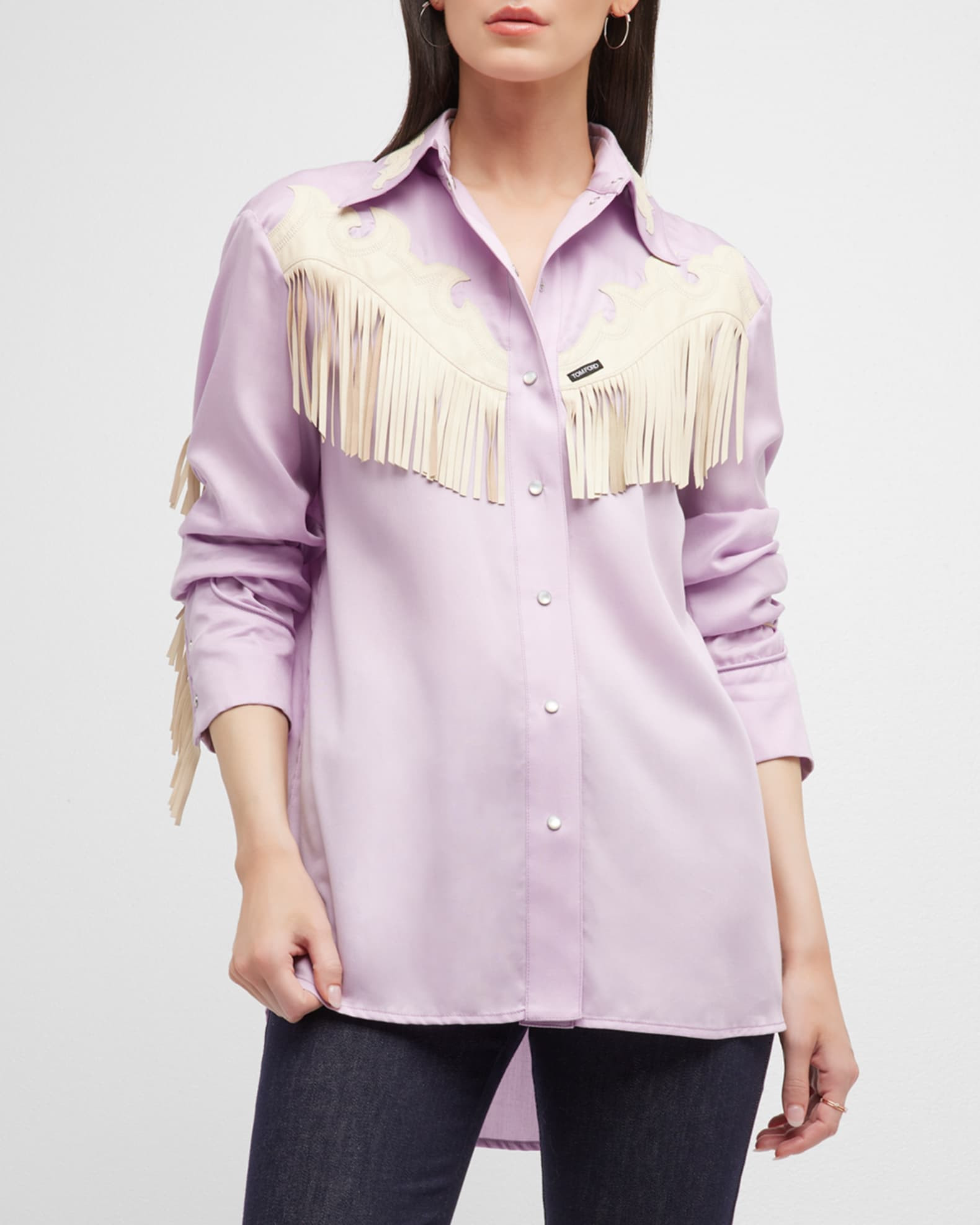 Leather Fringe Fluid Western Shirt | Neiman Marcus