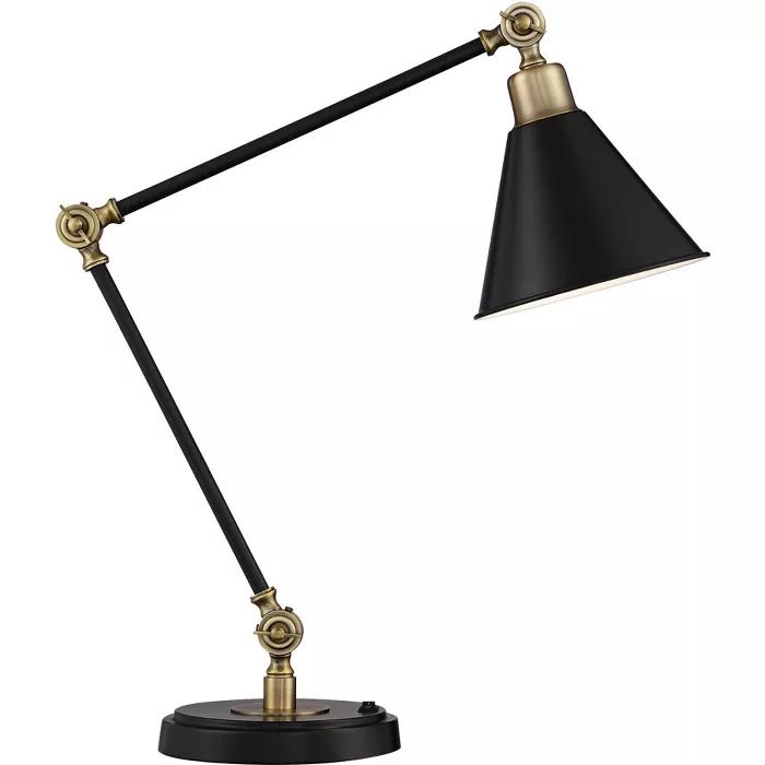 360 Lighting Modern Industrial Desk Table Lamp with USB Charging Port Adjustable Black Antique Br... | Target