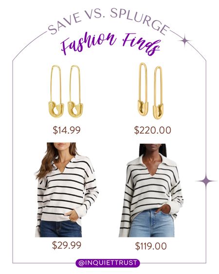 Save or Splurge on these white striped sweaters and gold earrings!
#lookforless #trendyfashion #outfitnspo #casuallook

#LTKU #LTKSeasonal #LTKstyletip