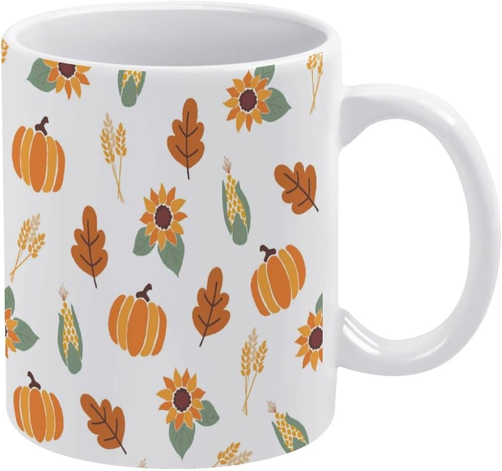 HoaMoya Orange Pumpkins Sunflowers Coffee Mug Ceramic Mug Drinking Cup with Handle White Coffee C... | Amazon (US)
