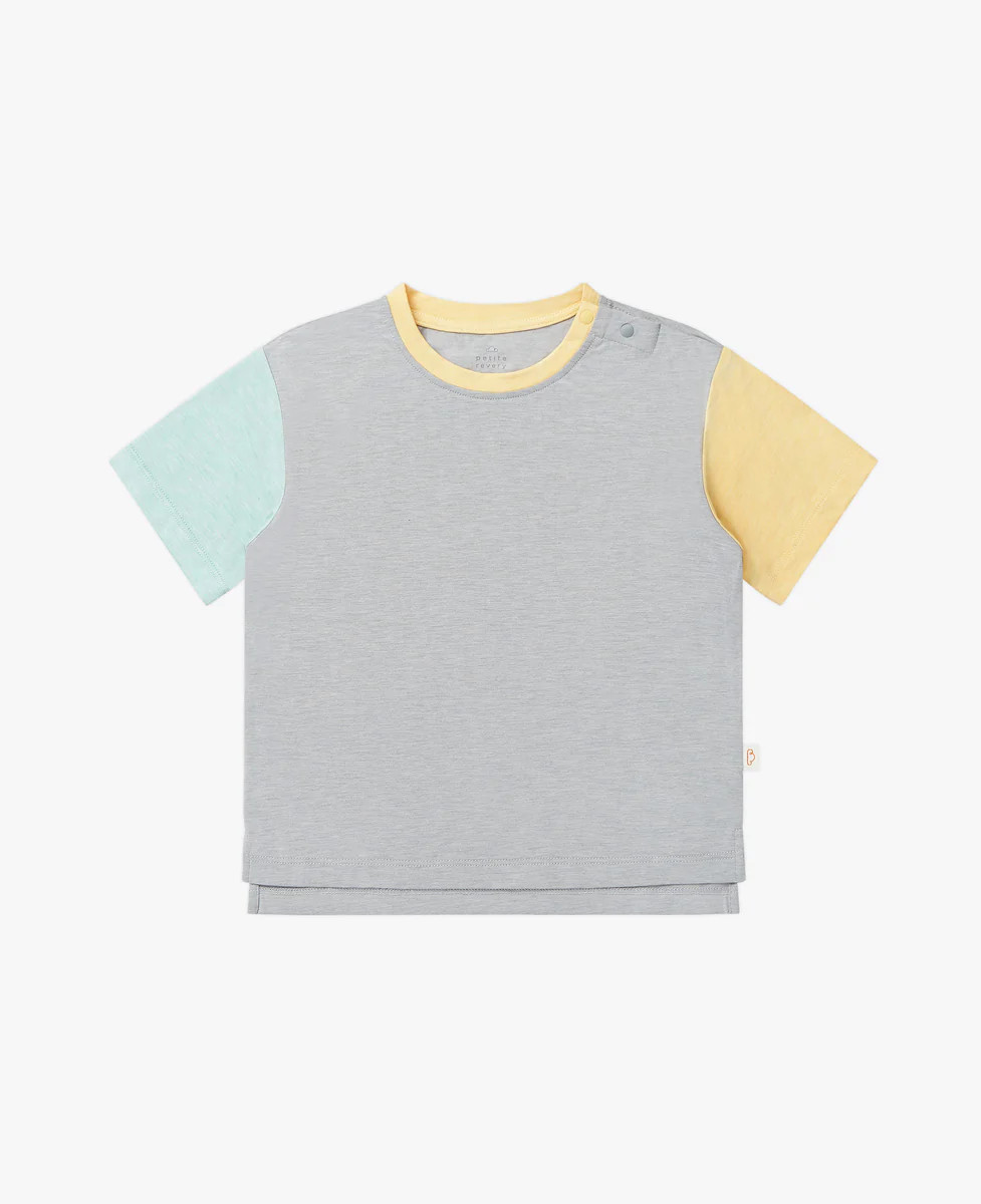 Short Sleeve Color Block T-Shirt - Slate Gray | Petite Revery