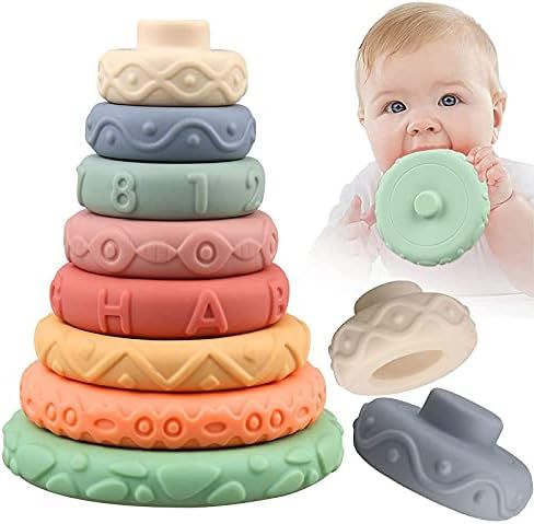 8 Pcs Stacking Rings Soft Toys for Babies 6 12 18 Months 1 Year Old Girls Boys - Toddlers Sensory... | Amazon (US)
