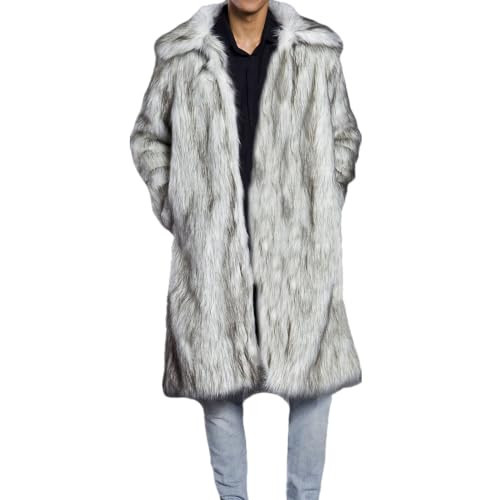Lisa Colly Men's Faux Fur Coat Winter Parka Overcoat (Silver fox,Small) | Amazon (US)