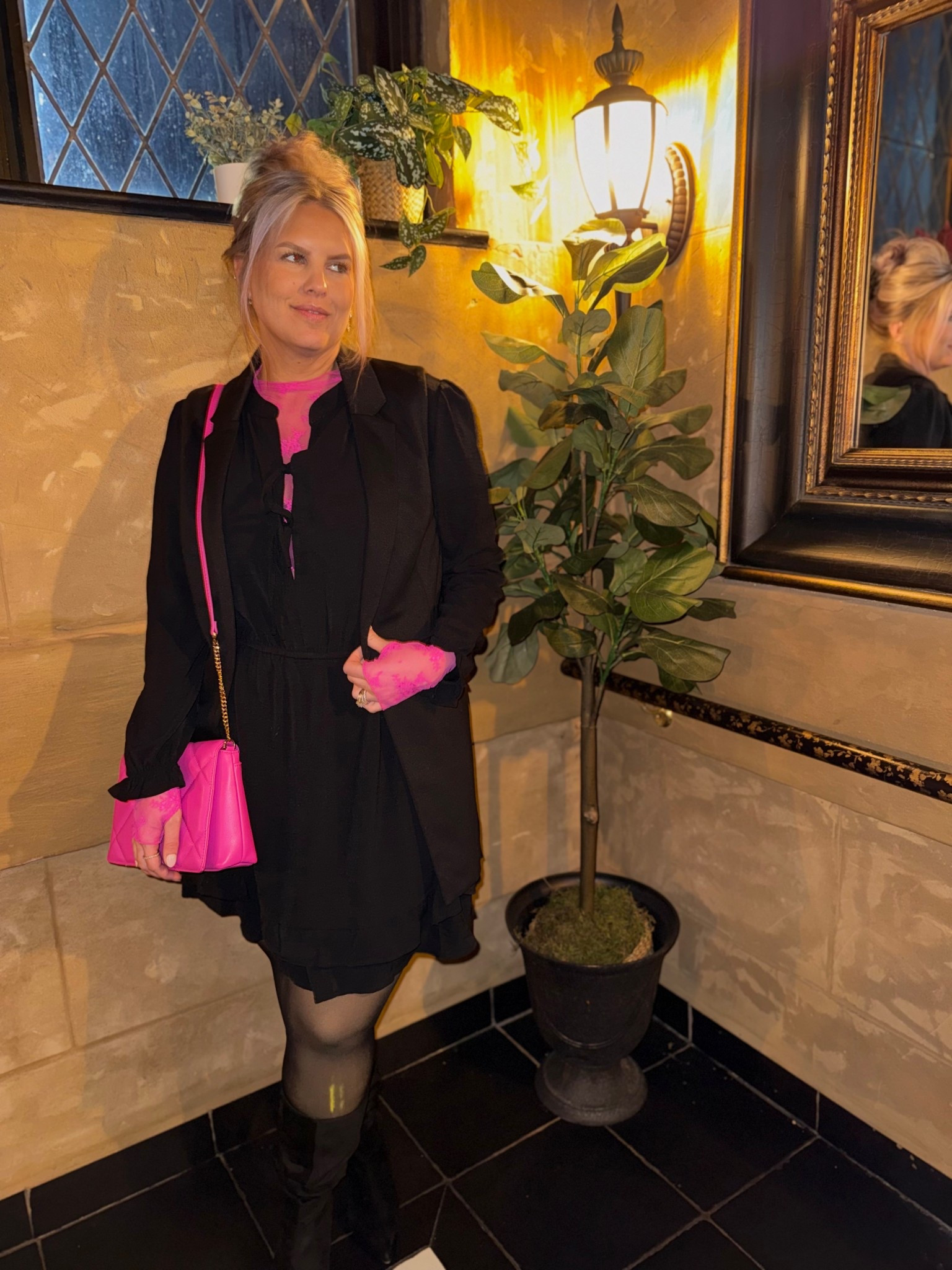 ✔️Black dress with ruffle sleeves and double ruffle hem, bows in front, long sleeves 〰️ size XL (TTS) @amazonfashion   
✔️Black scrunched faux suede tall boots ⛔️CLEARANCE! 〰️ TTS, I’m wearing wide calf with 16” calves @walmartstyle   
✔️Faux tights, black fleece lined leggings 〰️ size XL @walmartstyle
✔️Favorite shaping shorts, shapewear 〰️ size XL (TTS) @walmartstyle   

~SIMILAR TO GET THE LOOK~
✔️Hot pink shoulder bag
✔️Hot pink lace layering shirt
✔️Black longline est, sleeveless blazer

Little black dress, black dress, short dress, mini dress, ruffle, ruffles, ruffle hem, ties, bows, long black vest, vest, longline, fleece leggings, fleece tights, tights, black boots, knee high boots, wide calf boots, scrunched boots, heeled boots, zipper, pointed toe, faux suede, date night, date night outfit, date night, layered, dress, lace top, lace layering, mockneck, hot pink, pink, claw clip, shoulder bag, pink purse, pop of pink, Walmart, target, angashion, amazon, free people, date night look, Valentine’s Day
#amazon #amazonfashion amazon finds, amazon find, amazon style, amazon fashion, amazon clothing, amazon outfit, found it on amazon, amazon fashion finds, amazon summer, amazon spring, amazon fall, amazon winter, amazon outfit inspo, amazon outfit inspiration, amazon curves, amazon curvy, curvy amazon, midsize amazon, amazon midsize, amazon ootd, amazon shopping, new on amazon #under20 #under30 #under40 #under50 #under60 #under75 #under100 #affordable #budget #inexpensive #size14 #size16 #size12 #medium #large #extralarge #xl #curvy #midsize #pear #pearshape #pearshaped budget fashion, affordable fashion, budget style, affordable style, curvy style, curvy fashion, midsize style, midsize fashion 

#LTKSaleAlert #LTKootd #LTKMidsize