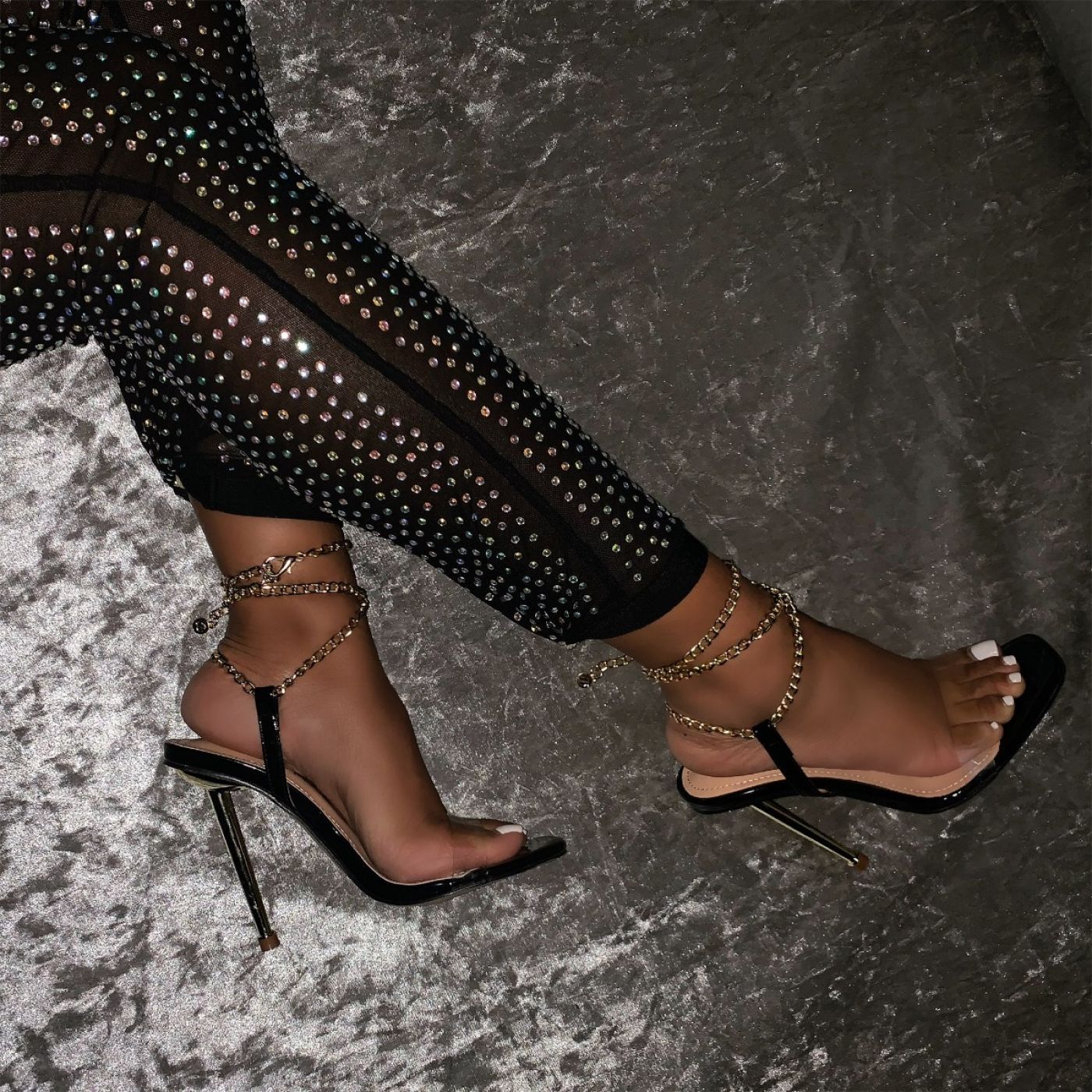Amarissa Black Patent Clear Chain Heels | Simmi Shoes