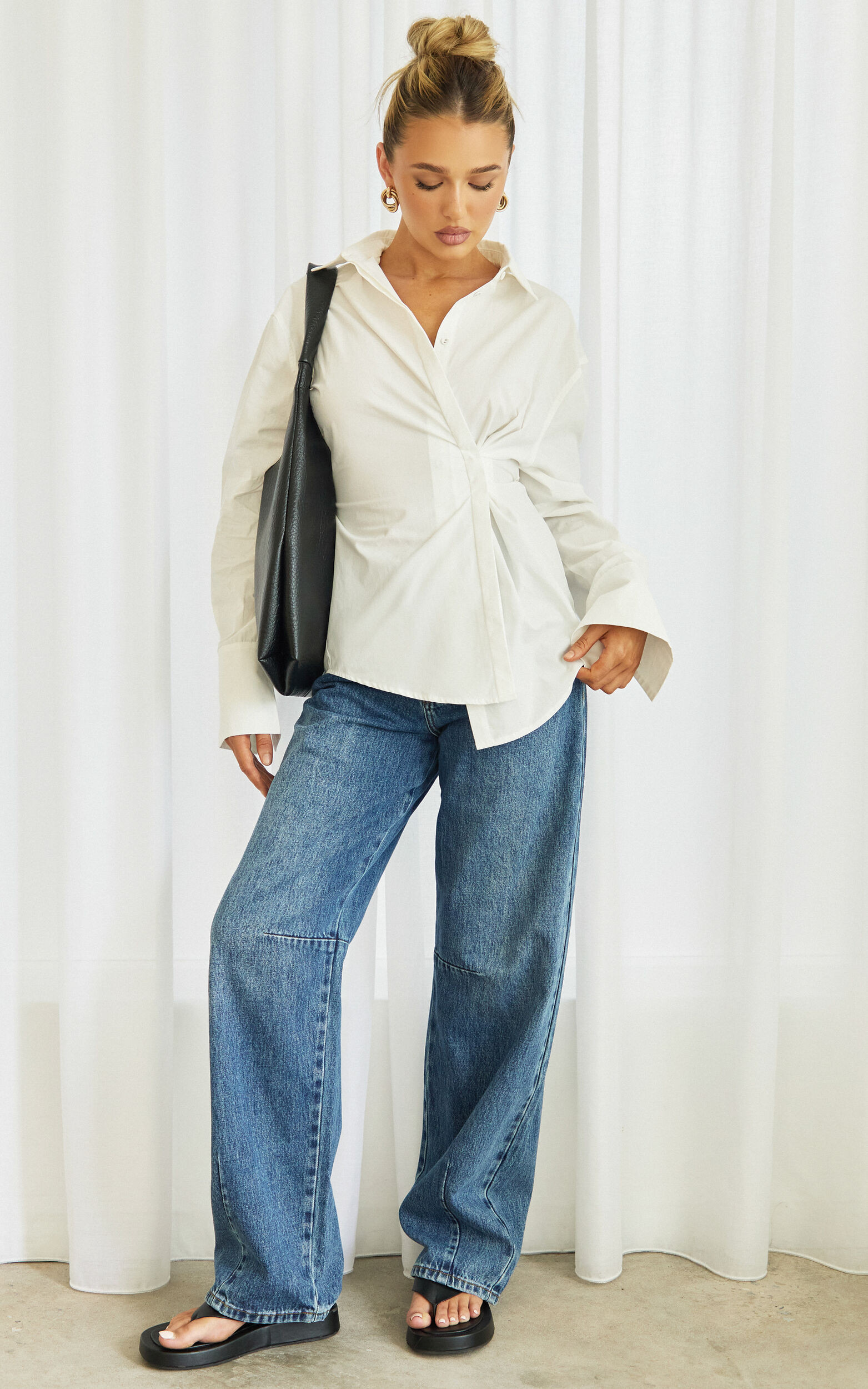 Diana Jeans - Mid Rise Wide Leg Barrel Recycled Denim Jeans in Dark Blue Wash | Showpo (ANZ)