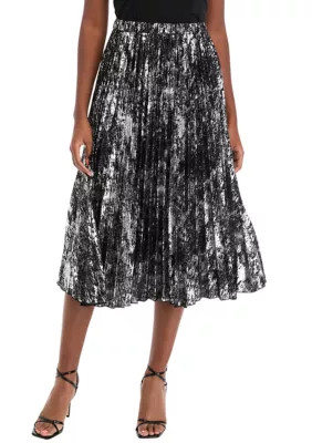 Anne Klein Women's Pleated Metallic Printed Midi Skirt | Belk