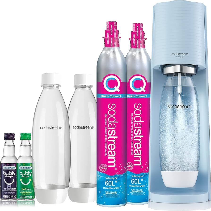 SodaStream Terra Sparkling Water Maker Bundle (Misty Blue), with CO2, DWS Bottles, and Bubly Drop... | Amazon (US)