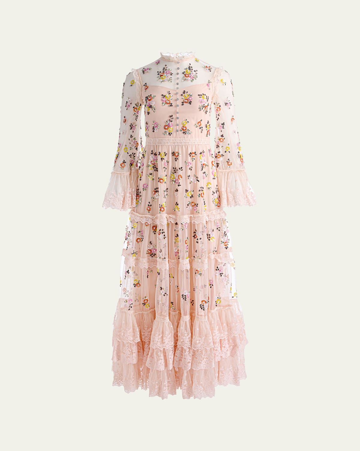 Allegra Floral Embellished Ruffle-Hem Dress | Bergdorf Goodman