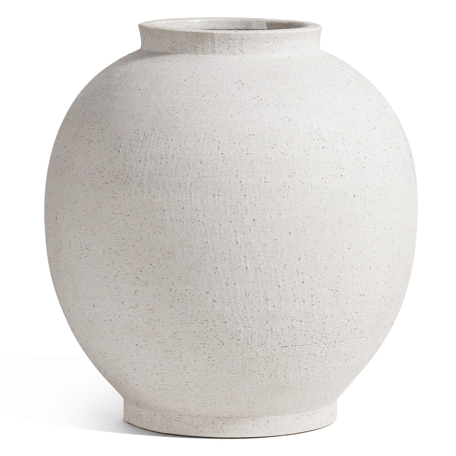 White Ceramic Vase - Large 12.5 Inch Round Floor Vase for Centerpieces, Farmhouse Rustic Minimalist Home Decor (Sandstone White) | Amazon (US)