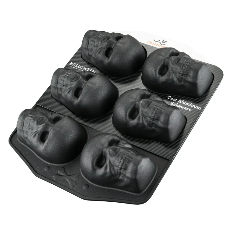 Cast Aluminum Skull Pan, Halloween Baking, 6 Cavity, Way to Celebrate - Walmart.com | Walmart (US)
