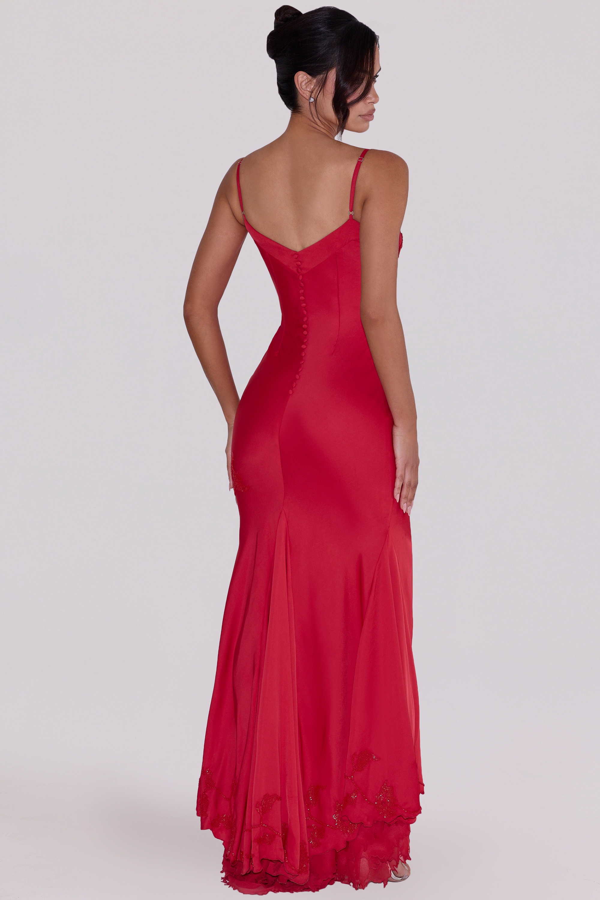 red hand beaded embellished satin maxi dress - limited edition | House of CB