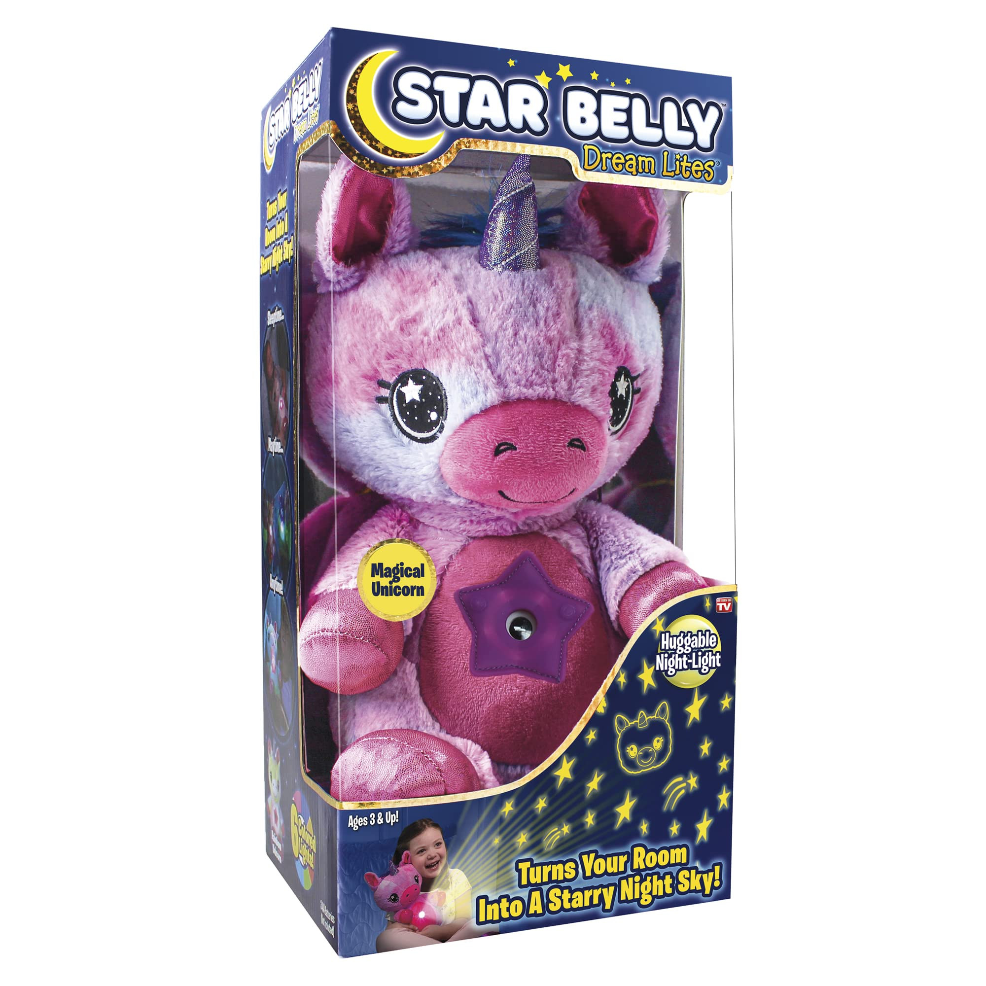 Ontel Star Belly Dream Lites, Stuffed Animal Night Light, Magical Pink And Purple Unicorn - Proje... | Amazon (US)