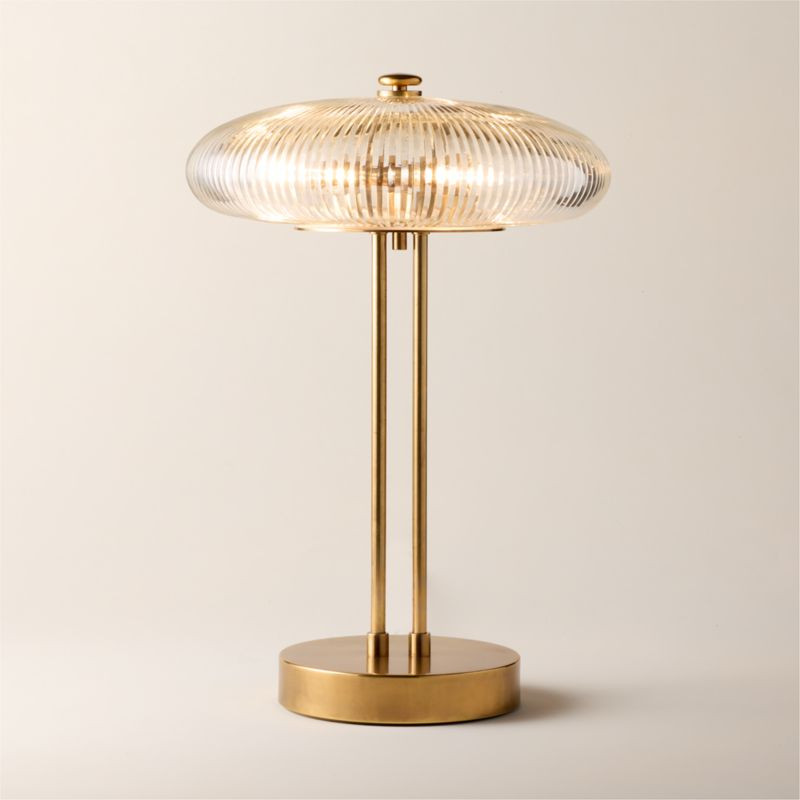Tova Ribbed Glass and Aged Brass Table Lamp 21" | CB2