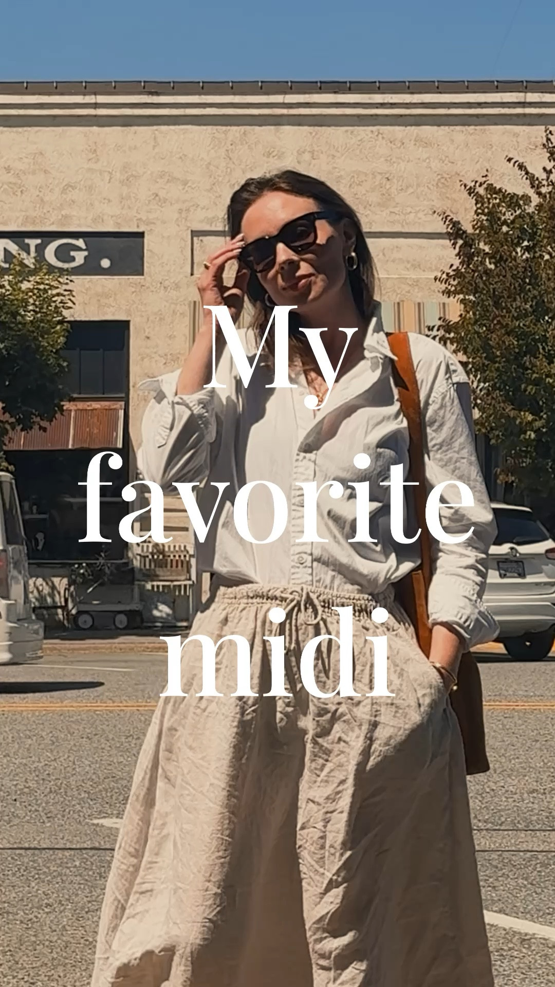 Linen midi skirt (Velvet & Graham) + white poplin shirt (Polo Ralph Lauren) + criss cross leather sandals (Miz Mooz) + Madewell Essential Bucket Tote in caramel suede. 

#LTKSaleAlert #LTKFindsUnder100 #LTKVideo