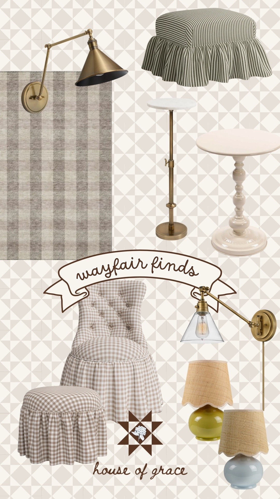 @Wayfair home finds! Loving all things ruffle obviously! Cute side tables and a darling plaid rug!

#LTKHome