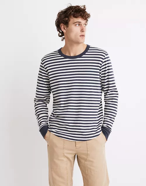 Ribbed Long-Sleeve Relaxed Tee in Stripe | Madewell