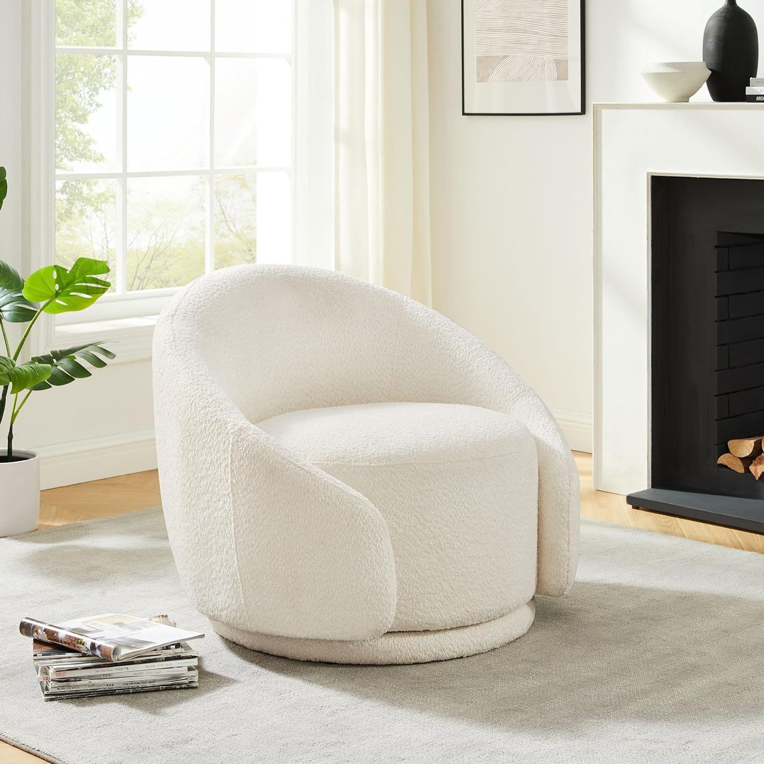 Swivel Barrel Chair, Upholstered Modern Round Accent Arm Chairs, 360° Swivel Single Sofa Armchai... | Amazon (US)