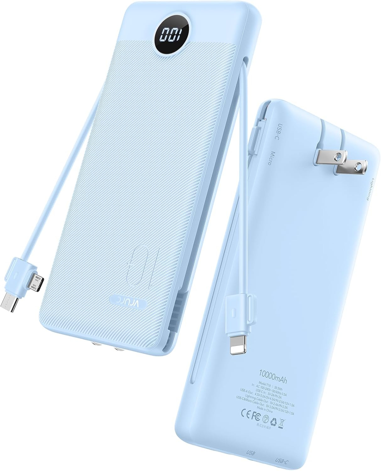 VRURC Portable Charger with Wall Plug and Cables, 10000mAh Power Bank with 22.5W Fast Charging US... | Amazon (US)