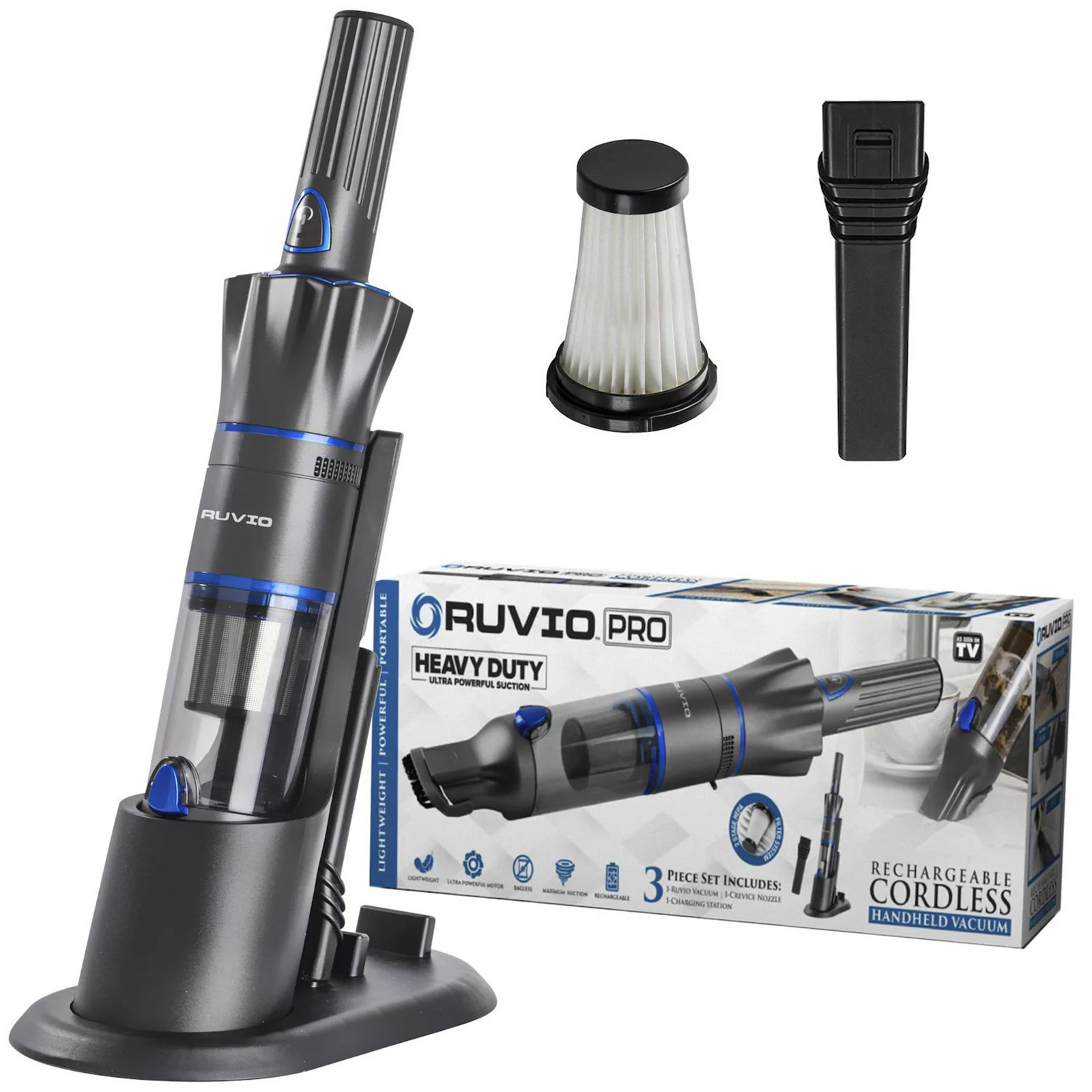 Ruvio Pro 17 in. Cordless Portable Double HEPA Filtration Rechargeable Handheld Vacuum Stick, Black | Kohl's