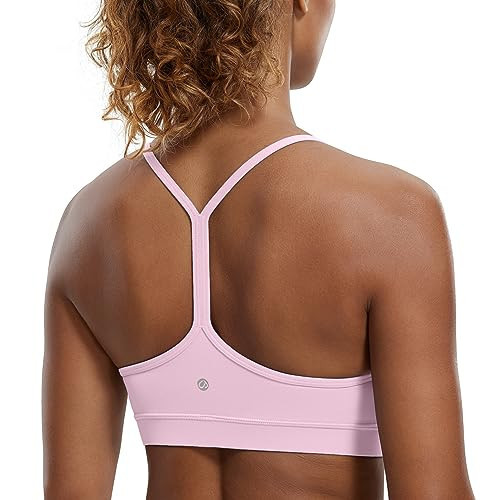 CRZ YOGA Butterluxe Womens Y Back Sports Bra - Padded Racerback Low Impact Spaghetti Thin Strap Workout Yoga Bra Pink Peony X-Small | Amazon (US)