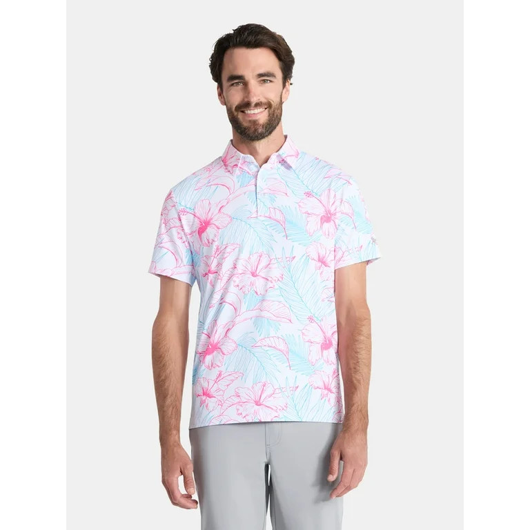 Birdie Bound Men's and Big Men's Hibiscus Print Polo Golf Shirt, Sizes S-3XL | Walmart (US)