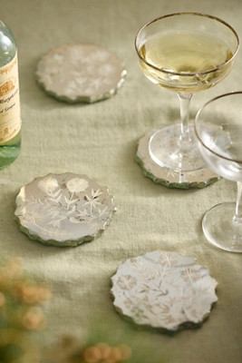 Etched Floral Mirror Coasters, Set of 4 | Anthropologie (US)